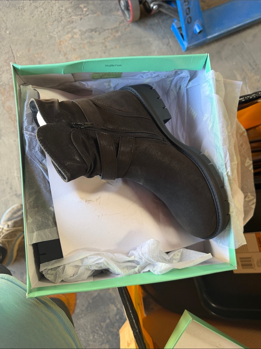 Chunky Black Ankle Boot with Studded Strap and Side Zip - Picture 2 of 4